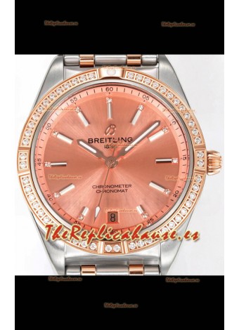 Breitling Chronomat 36MM 2 Tone Caja Oro Rosado Reloj Réplica Espejo 1:1 Dial Salmon