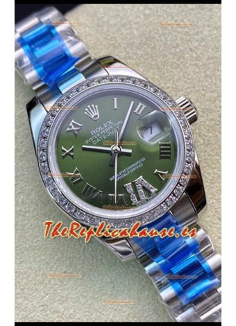 Rolex Datejust 28MM Réplica Suiza en Acero 904L Dial Verde - Réplica a Espejo 1:1