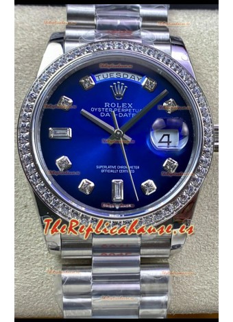 Rolex Day Date 36MM M128239-0023 Acero 904L en Dial Azul Réplica a Espejo 1:1