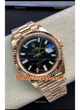 Rolex Day Date 40MM 228238a 1:1 Oro Rosado en Dial Negro Reloj Réplica a Espejo 1:1