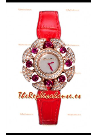 Bvlgari Divas's Edición Dream Relon Caja en Oro Rosado - Bisel pavimentado Diamantes Réplica Suiza