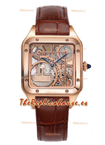 Cartier Santos Dumont Reloj Skeleton Oro Rosado Correa en Piel Marrón 43.5MM