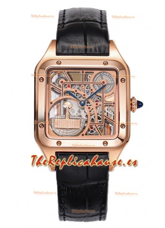 Cartier Santos Dumont Reloj Skeleton Oro Rosado Correa Piel Negra 43.5MM