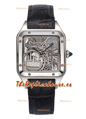 Cartier Santos Dumont Reloj Skeleton Acero Inoxidable  Correa Piel Negra 43.5MM