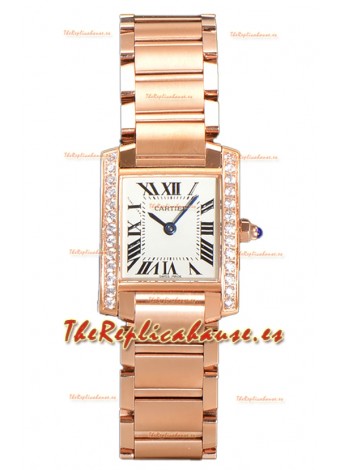 Cartier Tank Francaise Oro Rosado Bisel de Diamantes Reloj Réplica de Cuarzo Suizo 25.70MM 