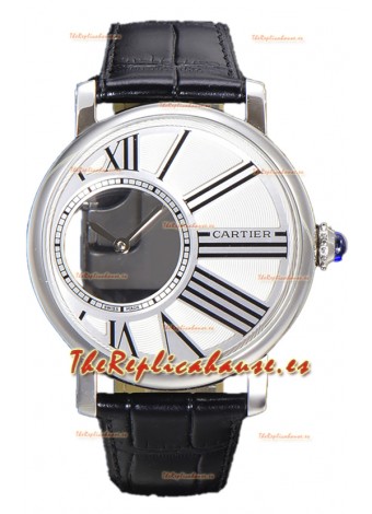 Rotonde De Cartier Caja en Acero Inoxidable - Correa Piel Reloj Réplica Cuarzo Suizo