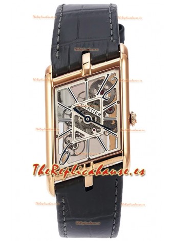 Cartier Tank Asymétrique Reloj en Caja Oro Rosado con Correa de Piel Réplica Suiza