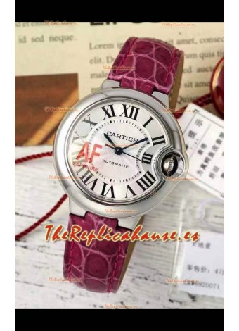 Ballon De Cartier Suizo Automático Calidad Espejo 1:1 Correa Rosa 33MM en Caja Acero