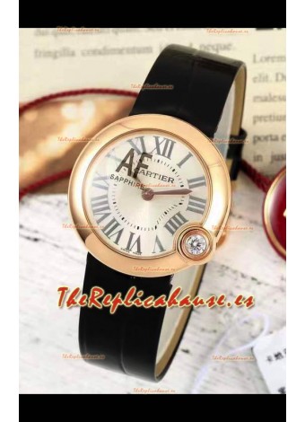 Ballon Blanc De Cartier Reloj Réplica Cuarzo Suizo Caja Oro Rosado Correa Piel