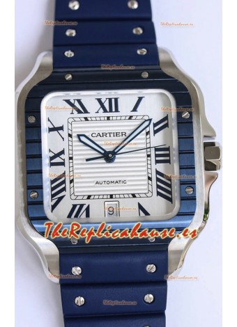 Santos De Cartier Réplica Suiza a 1:1 Bisel DLC Azul Reloj  40MM - Correa de Goma