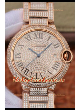 Ballon De Cartier Reloj Suizo Automático con Diamantes Incrustados en el Dial y Caja - 42MM
