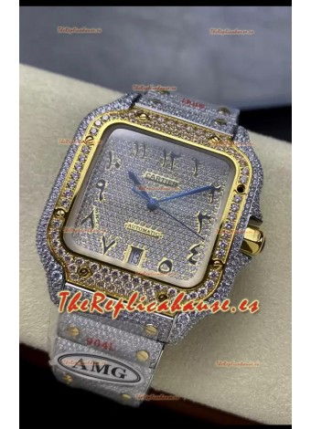 Cartier "Santos De Cartier" Acero 904L Diamantes Dorados Dial Árabe Réplica Espejo 1:1 - 40MM - Diamantes Genuinos
