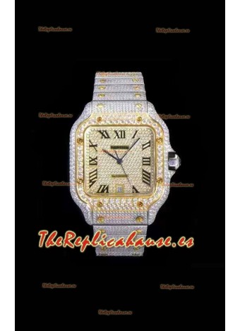 Santos De Cartier Reloj Réplica Suizo con Diamantes incrustados, Dial en dos Tonos de color 40MM