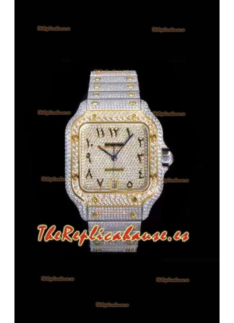 Santos De Cartier Reloj Réplica Suizo con Diamantes incrustados, Dial en dos Tonos de color 40MM