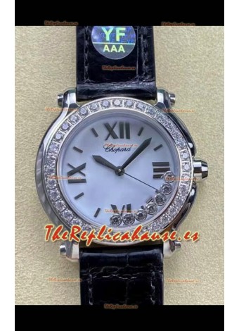 Chopard Happy Sport Reloj Espejo 1:1 Cuarzo Suizo 36MM en Acero 904L Dial Blanco