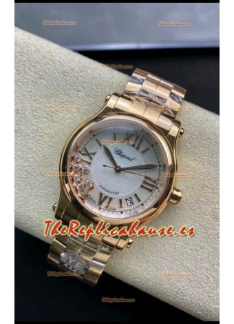 Chopard Happy Sport Reloj Espejo 1:1 Suizo Automático Reloj Réplica 36MM en Caja Oro Rosado Dial Blanco