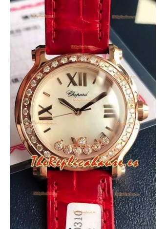 Chopard Happy Oro Rosado Reloj Cuarzo Suizo Replica a Espejo 1:1 - Diamantes Genuinos