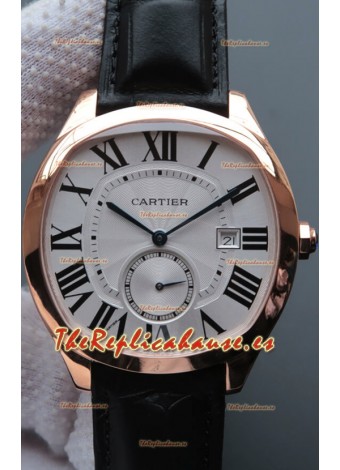 Drive De Cartier Reloj Réplica a espejo 1:1 chapado en Oro Rosado - Dial Blanco