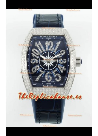 Franck Muller Vanguard V32 Dial Azul - Caja Diamantes Reloj Réplica Suiza