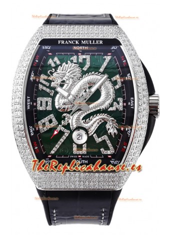 Franck Muller Vanguard Yachting Dragon V45 Dial Verde en Bisel Diamantes Réplica Suiza