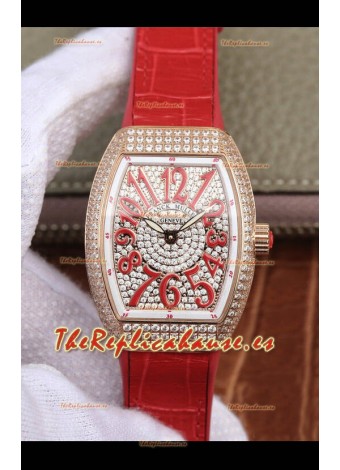 Franck Muller Vanguard Ladies Reloj Réplica Suizo a espejo 1:1 32MM Ancho Caja en Oro Rosado