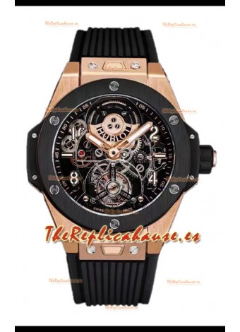 Hublot Big Bang Tourbillon Reloj Caja Oro Rosado Bisel Cerámica en 45MM Réplica Espejo 1:1