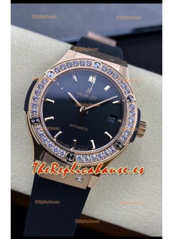 Hublot Classic Fusion Reloj Réplica Espejo 1:1 en Caja de Acero 904L Oro Rosado Dial Negro 38MM