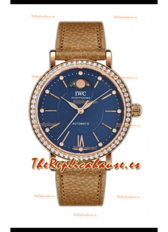 IWC Portofino IW6596 Automático Fase Lunar Reloj Caja Oro Rosado en Dial Azul 37MM