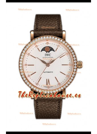 IWC Portofino IW6596 Automático Fase Lunar Reloj Caja Oro Rosado en Dial Blanco 37MM