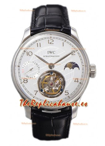 IWC Portugese Hand-Wound Genuino Tourbillon Dial Blanco Caja Acero Reloj Réplica Suiza 