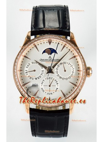Jaeger LeCoultre Super Clone Master Ultra-Thin Calendario Perpetuo Dial Blanco Bisel Diamantes