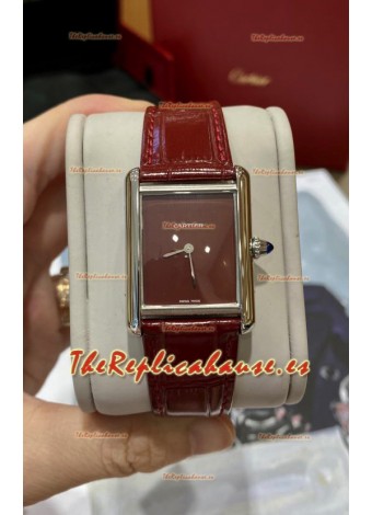 Must De Cartier Edición Tank Reloj Caja Acero Inoxidable 904L Dial Granate
