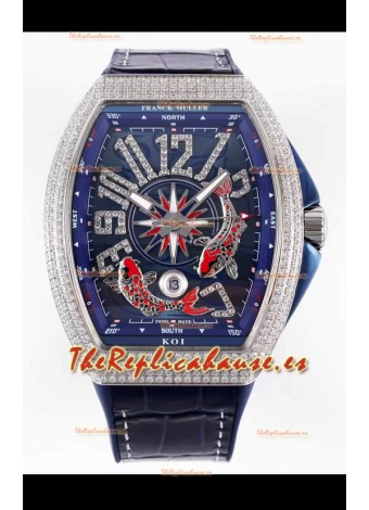 Franck Muller Vanguard KOI V45 YT SC DT AC BL KOI 2 Diamantes Incrustados Reloj Réplica Suizo