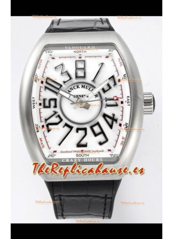 Franck Muller Vanguard Crazy Hours Caja Acero Inoxidable - Dial Blanco Reloj Réplica Suizo