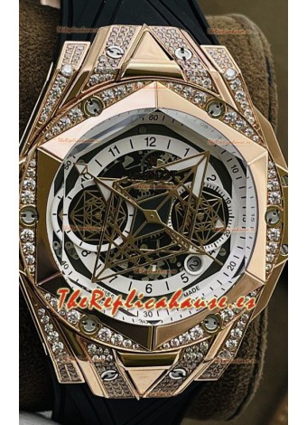 Hublot Big Bang UNICO Sang Bleu II Oro Rosado Diamantes Calidad a Espejo 1:1 Reloj Réplica Suizo