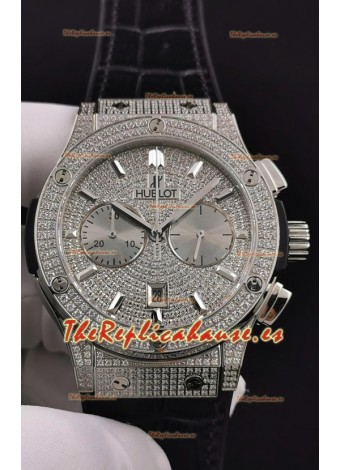 Hublot Classic Fusion Chronograph Acero Diamantes Dial y Caja Reloj Réplica a Espejo 1:1