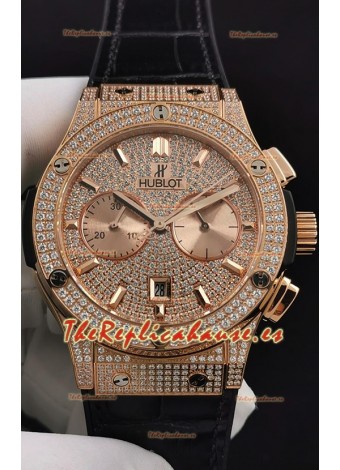 Hublot Classic Fusion Chronograph Oro Rosado Diamantes Dial y Caja Reloj Réplica a Espejo 1:1