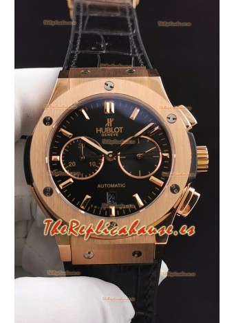 Hublot Classic Fusion Chronograph Caja Oro Rosado Dial Negro Reloj Réplica a Espejo 1:1