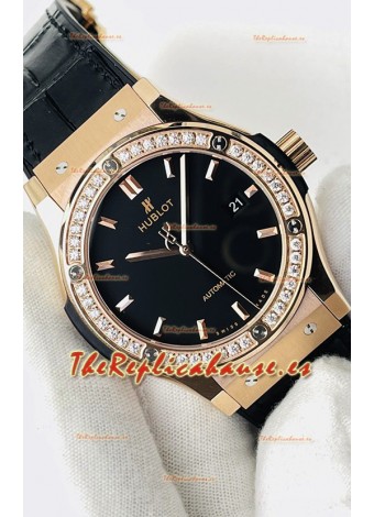 Hublot Classic Fusion Oro Rosado Dial Negro Reloj Réplica Suizo Calidad Espejo 1:1