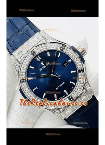 Hublot Classic Fusion Acero Inoxidable Diamantes Dial Azul Reloj Réplica Suizo Calidad Espejo 1:1