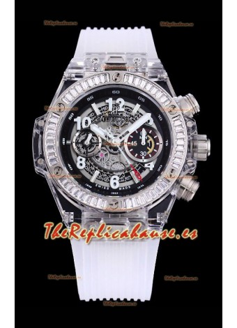 Hublot Big Bang Unico Caja Plexiglass 1:1 Calidad a Espejo 1:1 Reloj Réplica Suizo Correa Blanca