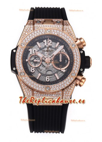 Hublot Big Bang Unico Caja Oro Rosado Diamantes Calidad a Espejo 1:1 Reloj Réplica Suizo