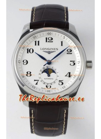 Longines Master Collection Automático Fase Lunar Dial Blanco Reloj Réplica Suizo Correa de Piel