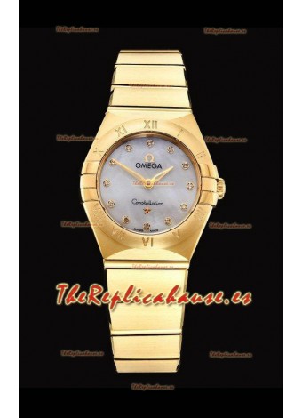 Omega Constellation Ladies Cuarzo Suizo Reloj Réplica a Espejo 1:1 - Caja Oro Amarillo Dial Blanco Perla