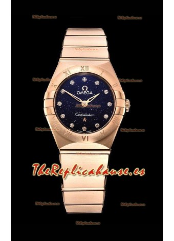 Omega Constellation Ladies Cuarzo Suizo Reloj Réplica a Espejo 1:1 - Caja Oro Rosado Dial Negro Estrellado