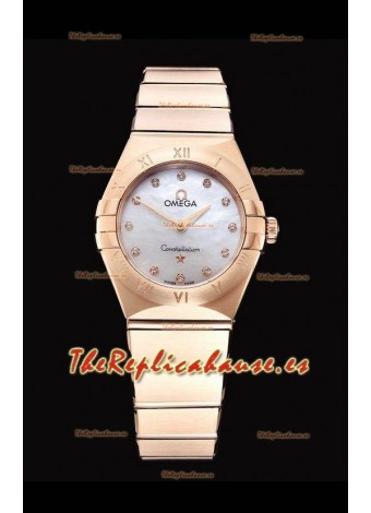 Omega Constellation Ladies Cuarzo Suizo Reloj Réplica a Espejo 1:1 - Caja Oro Rosado Dial Blanco Perla