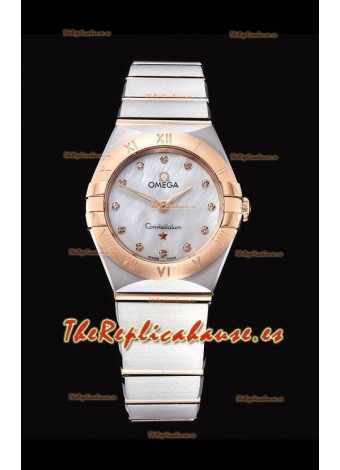 Omega Constellation Ladies Cuarzo Suizo Reloj Réplica a Espejo 1:1 - Caja en Dos Tonos Dial Blanco Perla