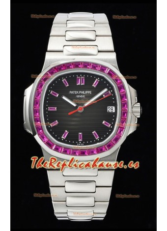 Patek Philippe Nautilus 5711 Dial Negro Reloj Réplica Suizo a Espejo 1:1 Acero 904L con Bisel de Rubíes