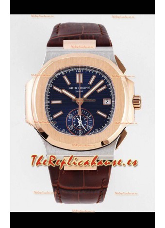 Patek Philippe Nautilus 5980/1R-001 Oro Rosado Dos Tonos Caja Acero 904L en Dial Azul - Réplica Espejo 1:1