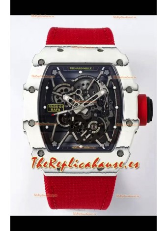 Richard Mille RM35-01 Rafael Nadal Caja Fibra de Carbono con Genuino Tourbillon Reloj Super Clon